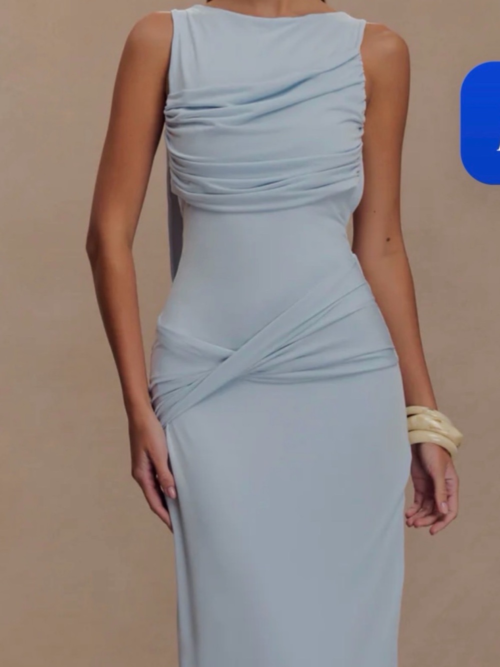 Henley Slinky Drape Maxi Dress -Meshki -Pale Blue